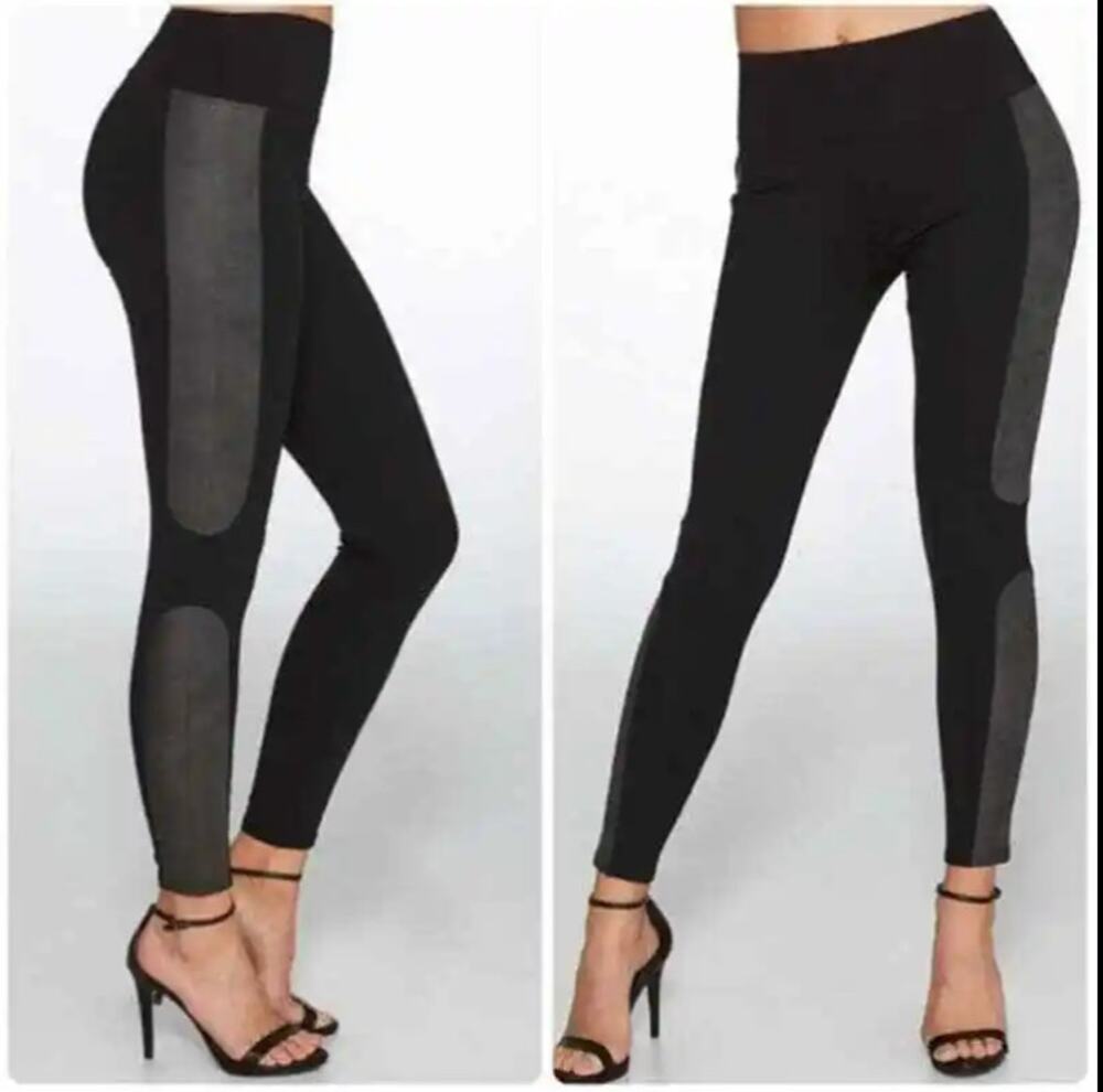 SPANX Black Panel Faux Leather Ponte Leggings Vegan Ankle Slimming Mid-Rise S